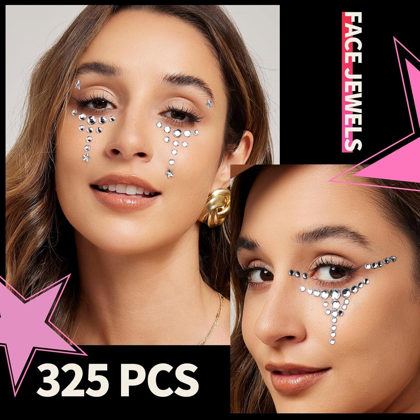 YGDZ Face Gems Face Jewels, Self Adhesive Hair Gems Festival Star Rhinestone Stickers for Face, Eye, Makeup, Body, Stick on Gems, Rave Accessories, Y2K Star Face Stickers for Kids, Women