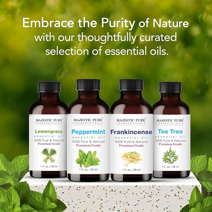 MAJESTIC PURE Peppermint Essential Oil | 100% Pure and Natural Peppermint Oil | Premium Grade Essential Oils for Hair Care, Home Diffusers, Skin, Aromatherapy, Massage and Humidifiers | 1 Fl Oz