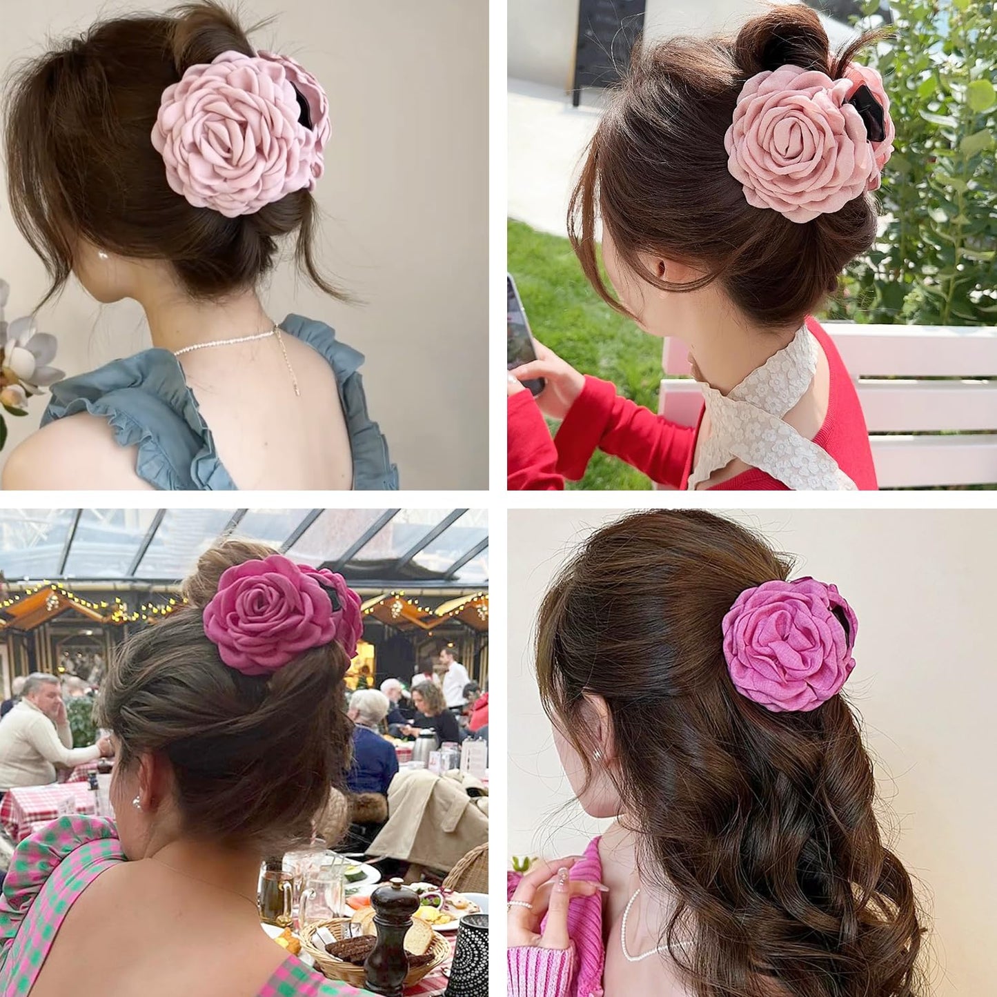 Rose Flower Clips for Women, 2 Pack Large Rose Hair Claw Clips, Floral Hair Clips for Women Girls Thick Hair, Non Slip Strong Hold, 2 Colors