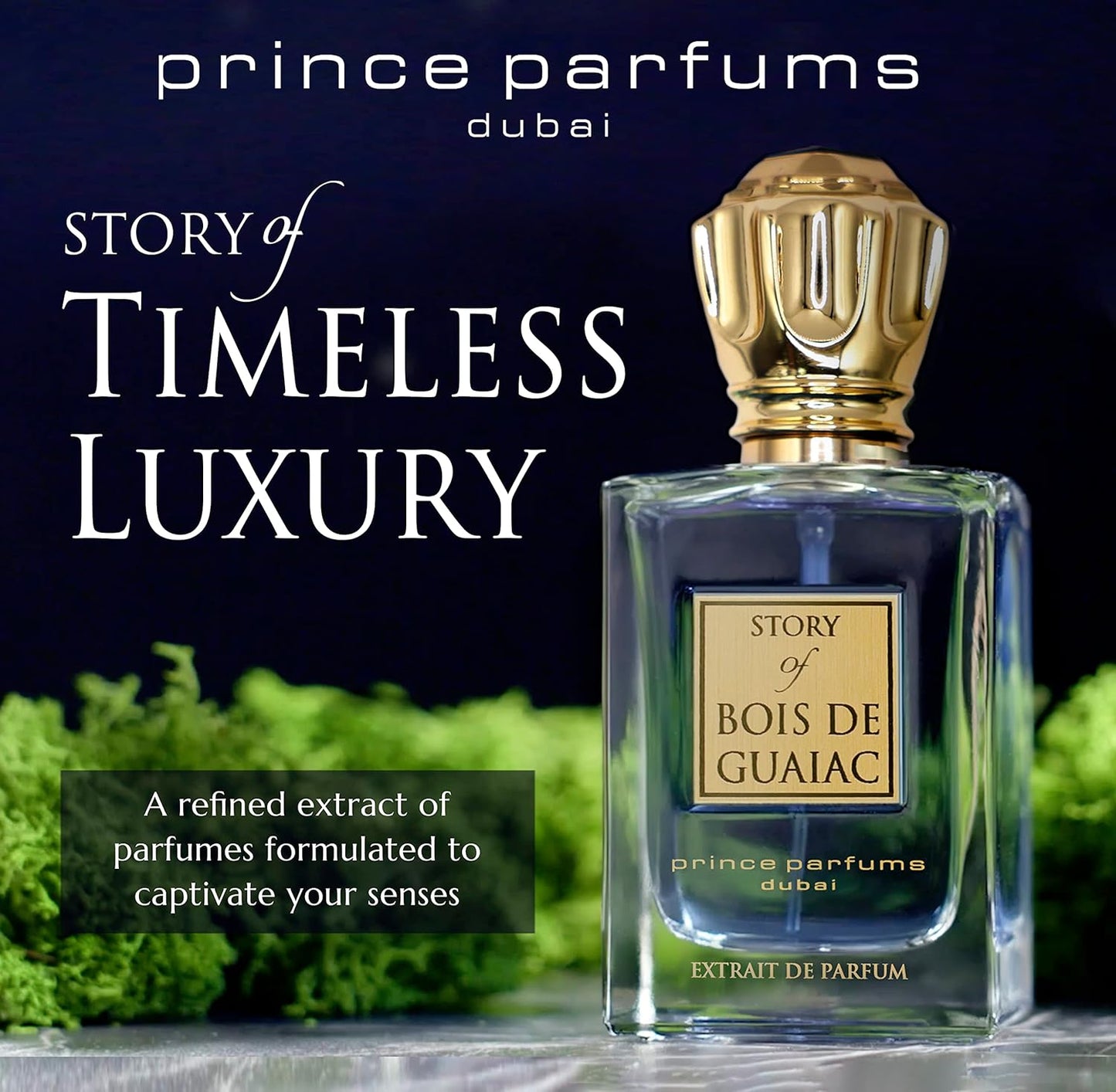 Prince Parfums Dubai - Story of Bois De Guaiac For Men - 3.4 Ounces - Extrait de Parfum - Exquisite Luxury Fragrance Exotic Woods, Amber, Citrus Notes - Refined Sophisticated Scent