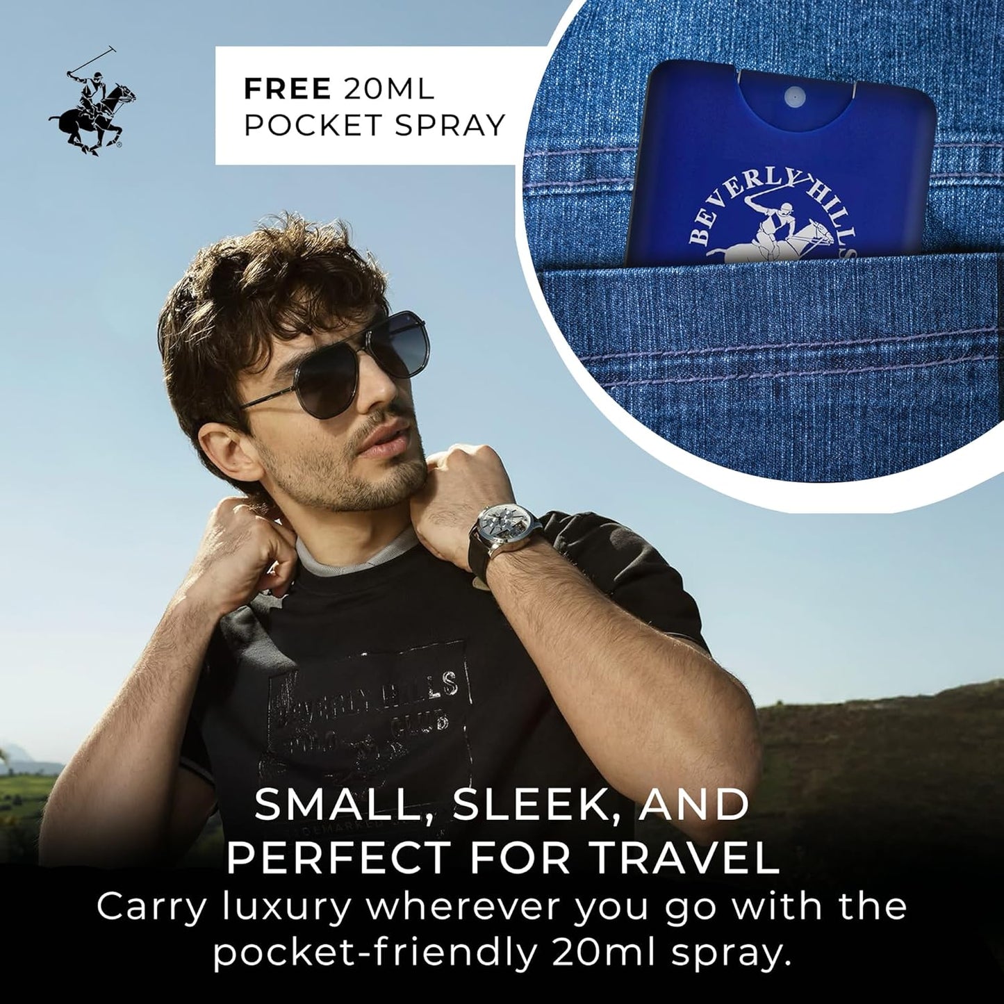 Beverly Hills Polo Club BHPC Blue Men's Eau De Toilette Bonus Pack | 1.7oz EDT Spray + Portable Travel Pocket Spray | Signature Long-Lasting Freshness for Everyday Sophistication