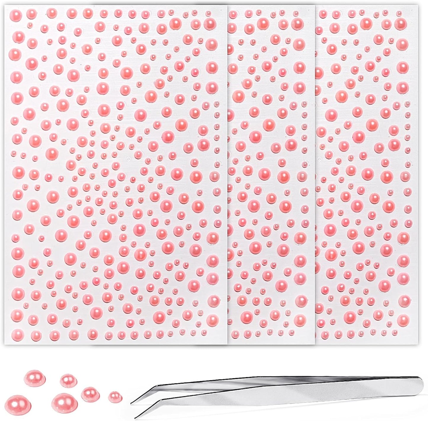Self Adhesive Face Gems and Pearls for Makeup, Festival Jewels, Hair Gems, Rhinestone Stickers for Face, Eye, Makeup, Nail, Body, Crafts 3/4/5/6 mm 975Pcs (22.Pearl_Pink)