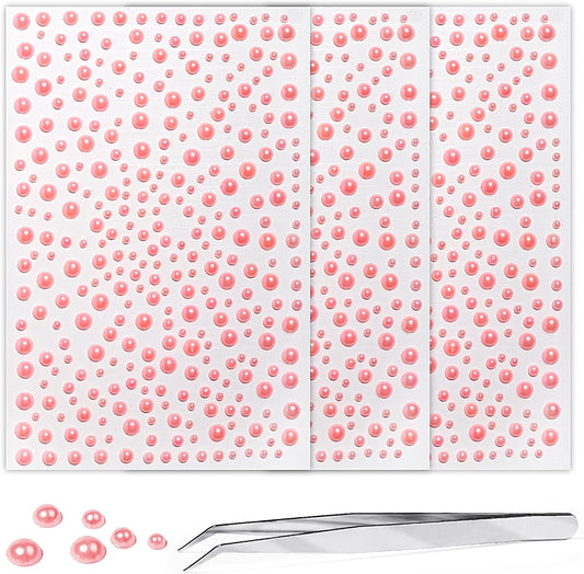 Self Adhesive Face Gems and Pearls for Makeup, Festival Jewels, Hair Gems, Rhinestone Stickers for Face, Eye, Makeup, Nail, Body, Crafts 3/4/5/6 mm 975Pcs (22.Pearl_Pink)