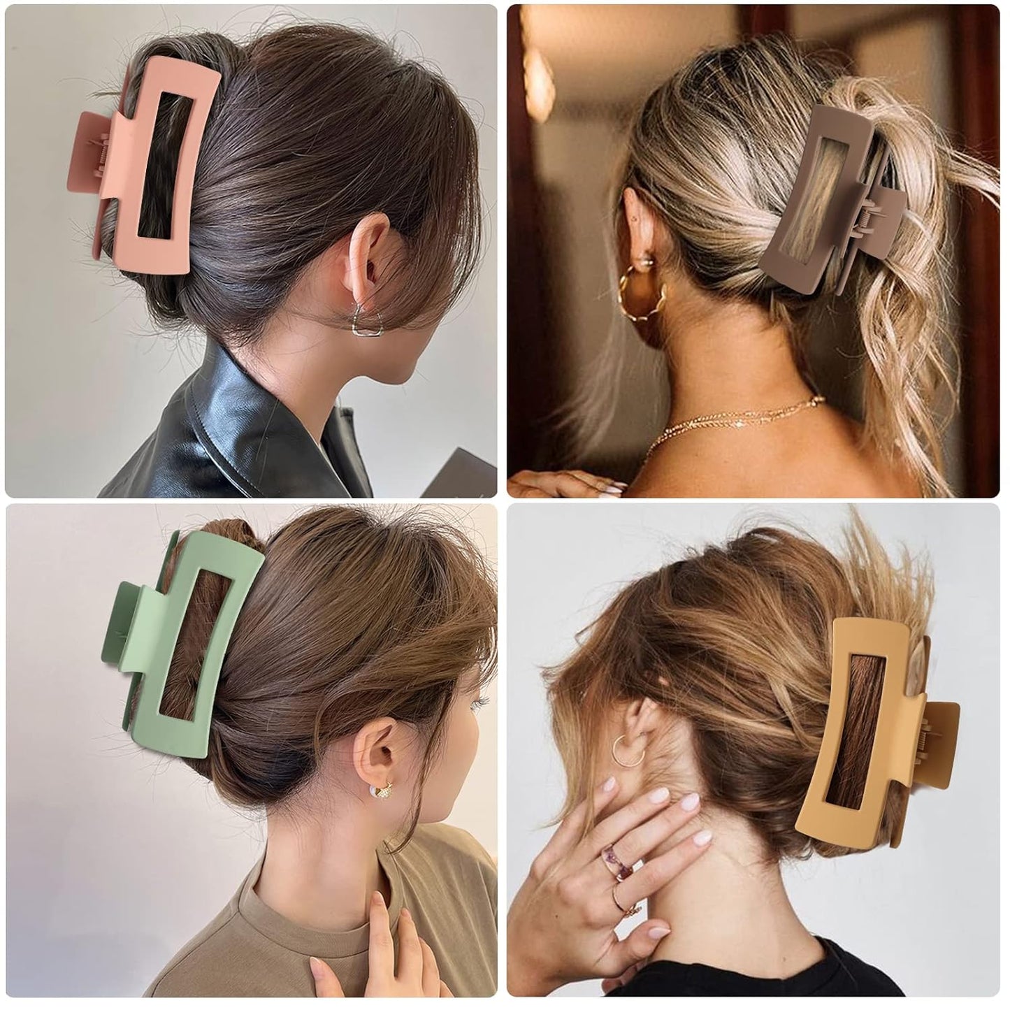 4.1 Inch Large Hair Claw Clips 8 Pcs Rectangle Big Hair Clips for Thick Hair Nonslip Claw Acrylic Banana Jaw Clips Hair Accessories for Women and Girls (Light Color)