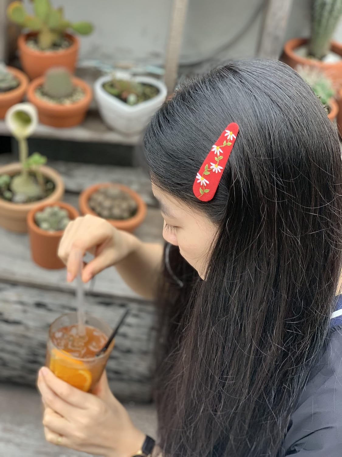 ETA Set of 2 Cute Handmade Embroidery Hair clips, Vintage Embroidered Flower Floral Gift Daughter, Teenager, Woman, Girlfriend, Wife, Unique Accessory, Red, HC14