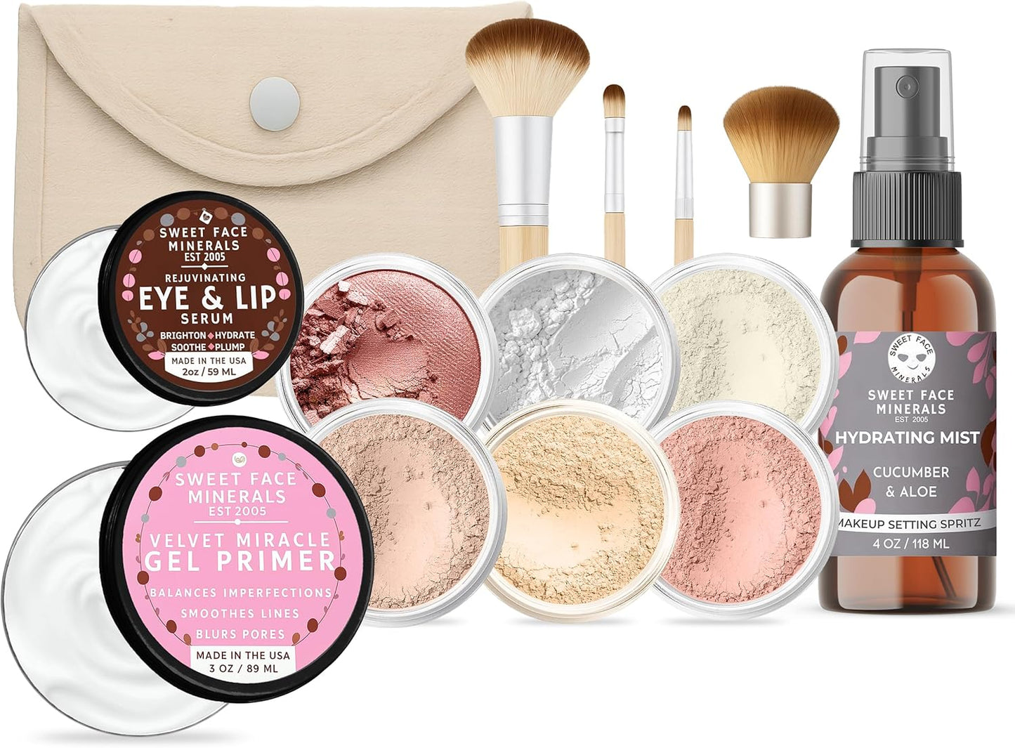 Timeless Look KIT (Light) Full Size Mineral Makeup Set Matte Foundation Bare Face Sheer Powder Cover
