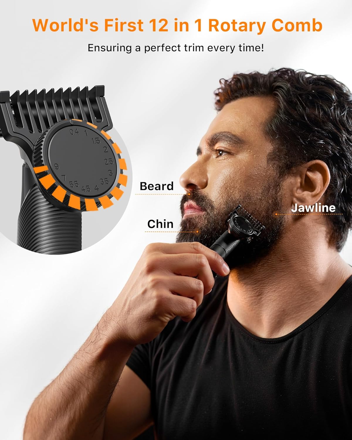 Men's Electic Beard Trimmer with 12-in-1 Rotating Combs - Professional Precision Styling,Magnetic Snap Blade, Wet/Dry Use, USB-C Fast Charge, Travel Friendly - Ideal for All Beard Styles