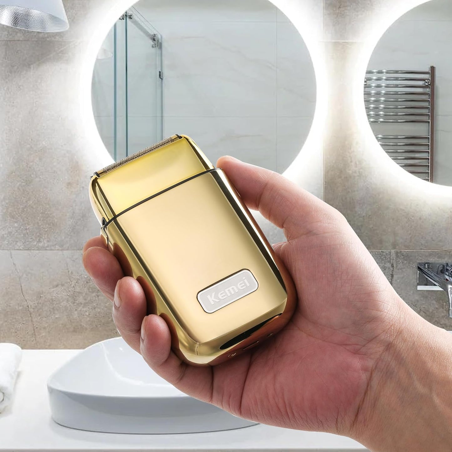 Kemei Cordless Metal Double Electric Shaver Razor for Men Close Electric Shavers, Type-C Rechargeable for Wet/Dry Shaving, KM-TX1 Gold