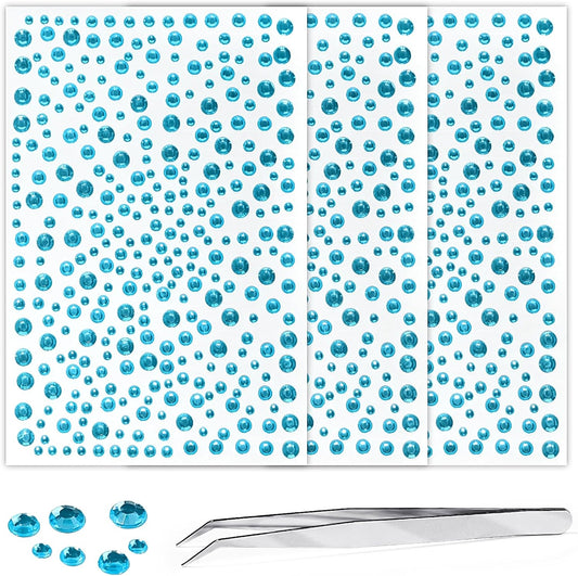 Self Adhesive Face Gems and Pearls for Makeup, Festival Jewels, Hair Gems, Rhinestone Stickers for Face, Eye, Makeup, Nail, Body, Crafts 3/4/5/6 mm 975Pcs (15.gem_lightblue)