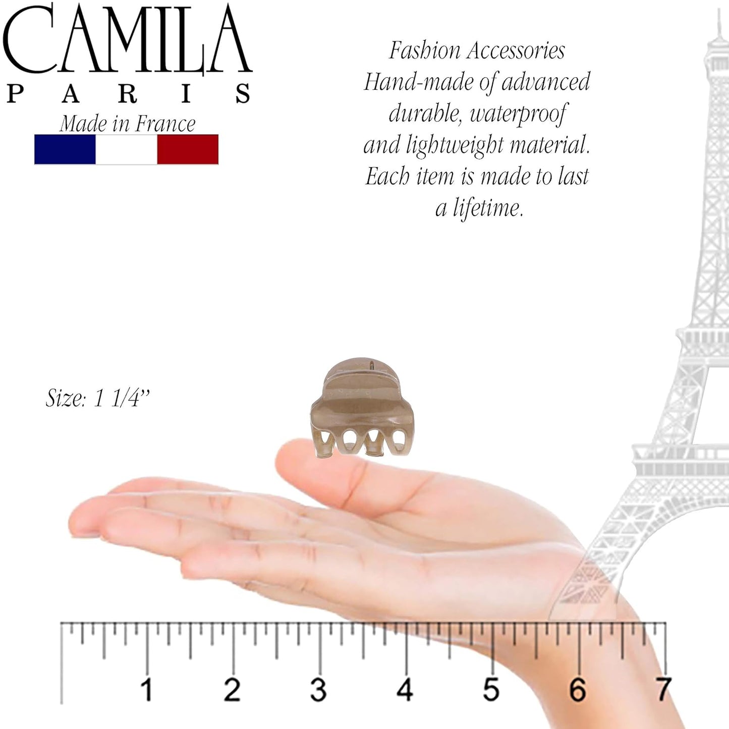 Camila Paris CP3086 French Hair Clip for Women, Set of 2 Small Beige Girls Hair Claw Clips Fashion Durable Hair Accessories for Women, Luxury Ladies Strong Hold No Slip Grip Clamp, Made in France