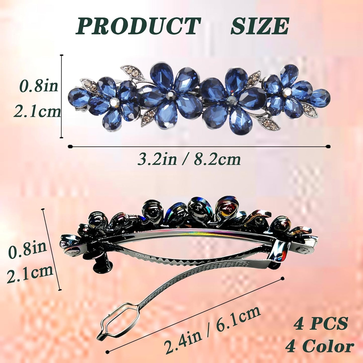 Hair Clips for Women, Rhinestone Bridal Hair Barrettes with Crystal Accents, Sparkly Hair Pins for Wedding, Bride & Long Hair, Formal Evening Hair Accessories