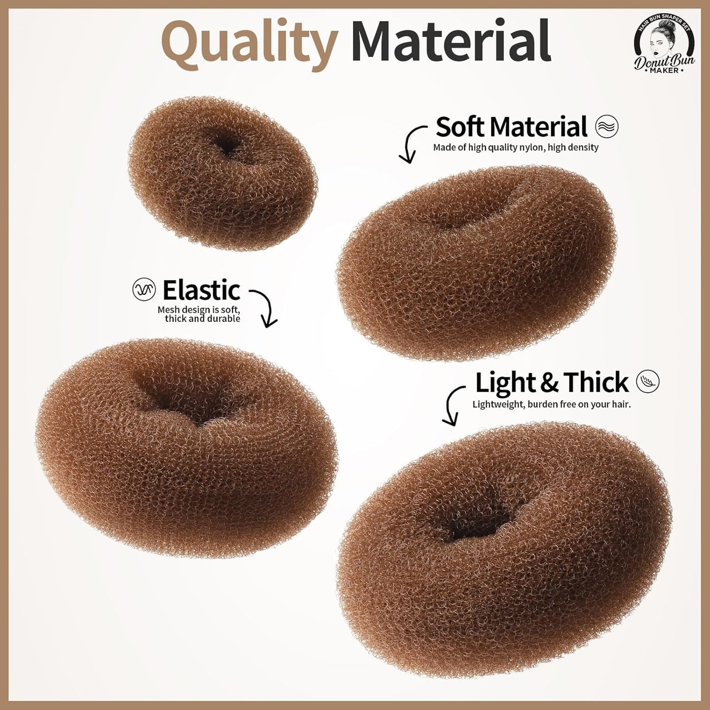 Teenitor Hair Bun, Bun Maker, Hair Donuts for Buns, Ballet Bun Maker for Kids,7pcs, Light Brown