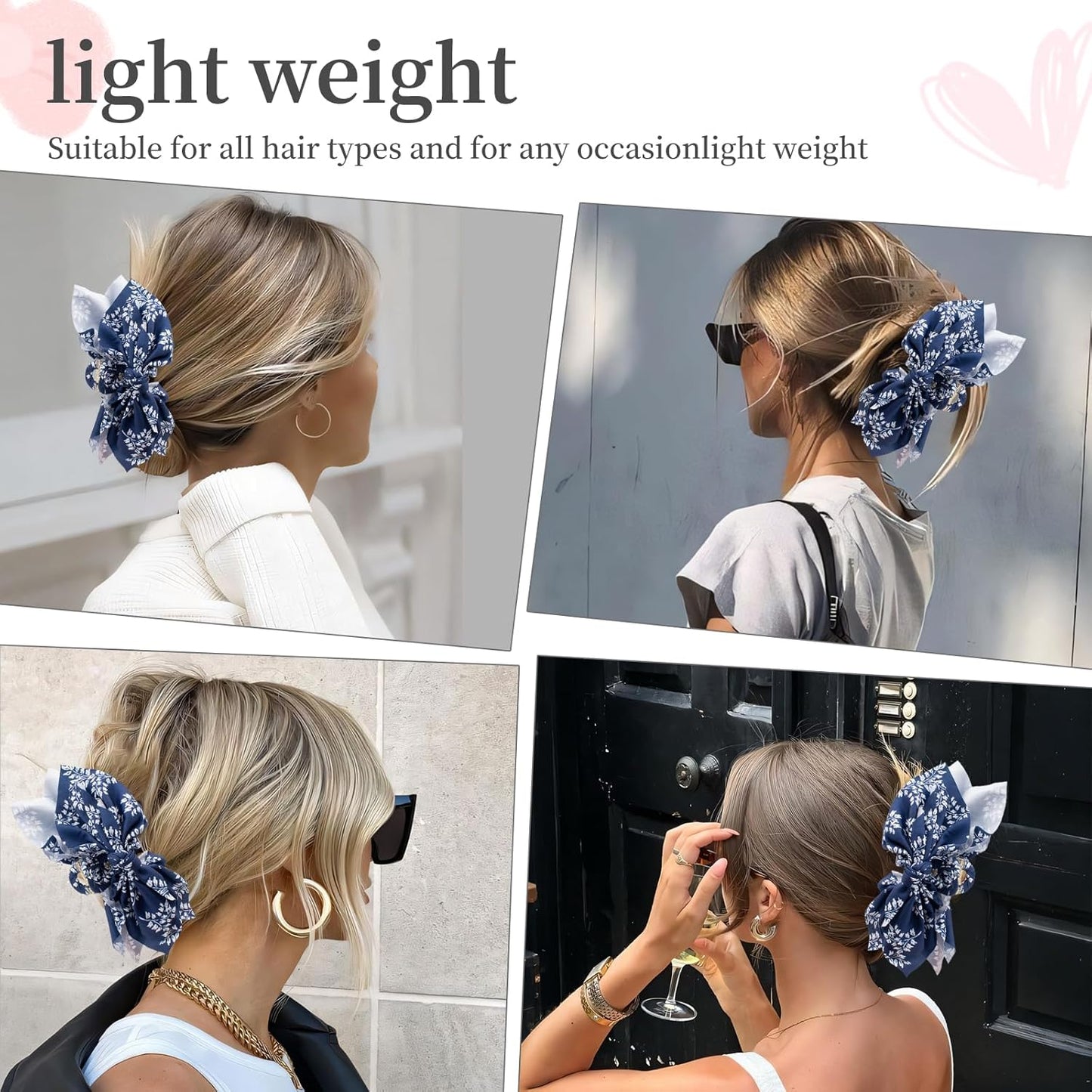 Bow Claw Clips Bow Hair Clips Blue White 1PCS Big Hair Bows for Women Butterfly Styling Large Hair Clips for Thick Hair for Girls Hair Accessories for Teens
