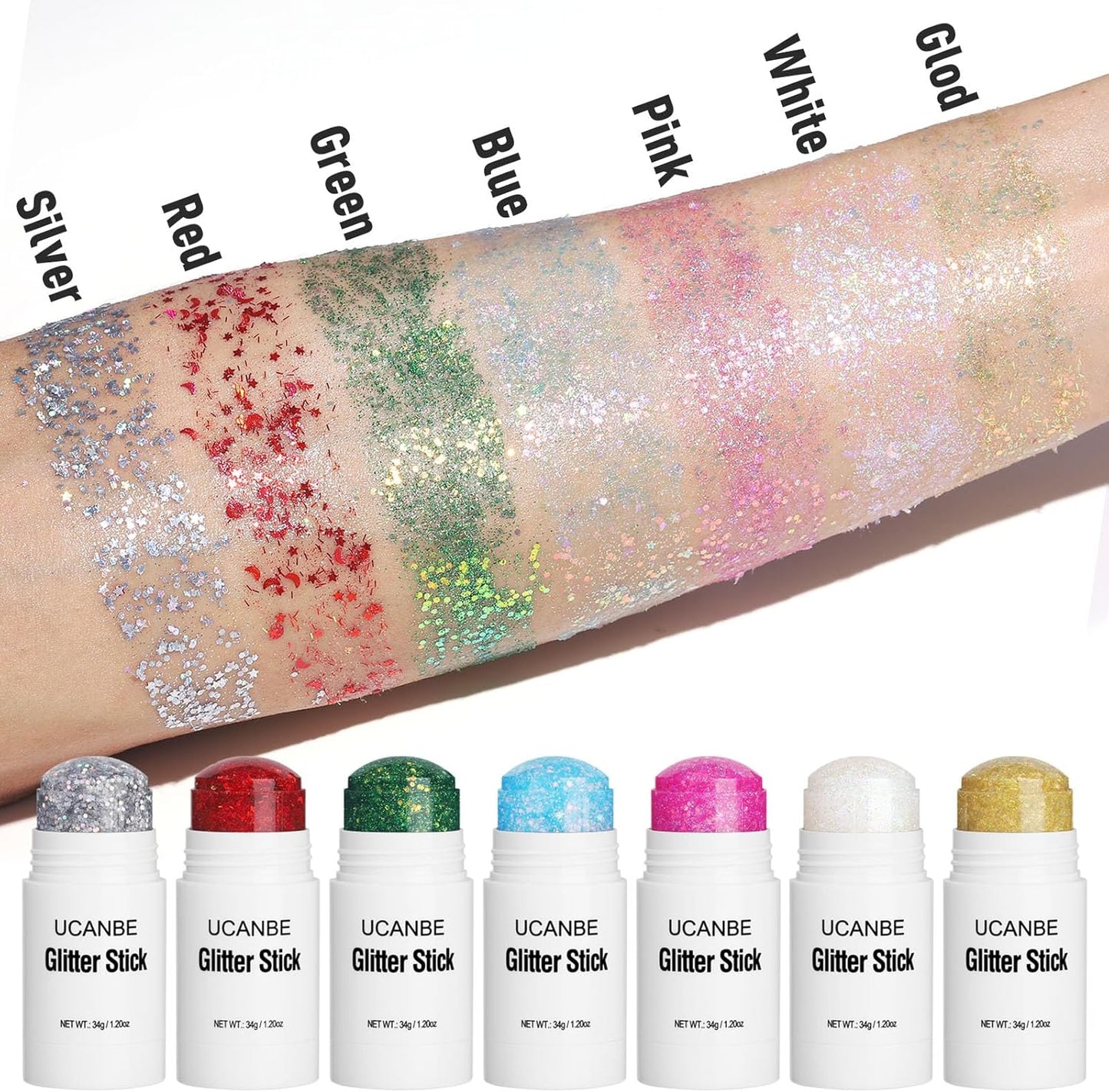 UCANBE White Body Glitter Stick for Singer Concerts Music Festivals, Face Glitter Makeup for Face Body Hair Eyes & Lips, Chunky Glitter Sparkling Mermaid Sequins for Women 1.2OZ