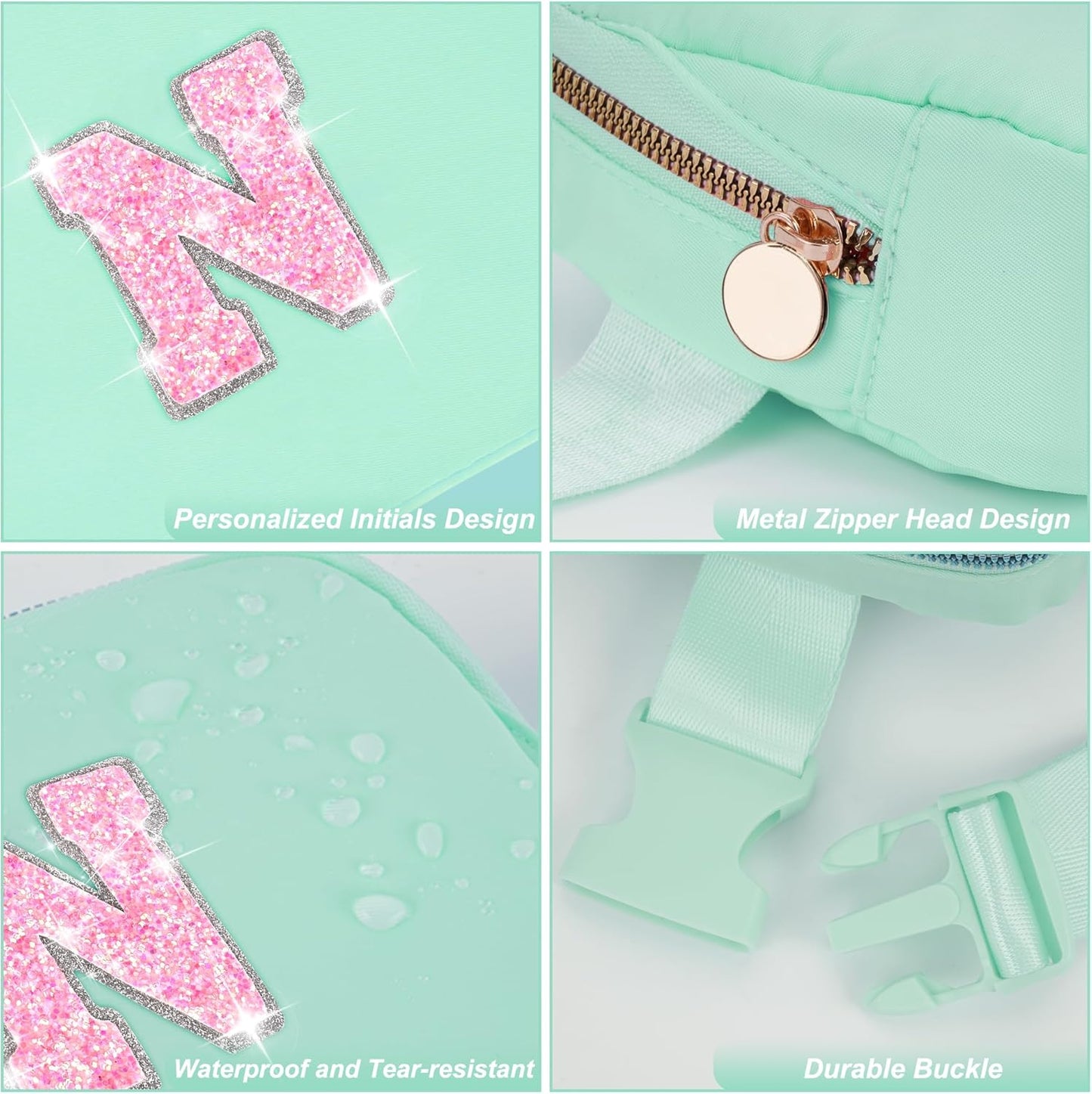 Fanny Pack Belt Bag Crossbody Bags with Initials Letter Patch Trendy Stuff for Teens Cute Stuff Birthday Gifts for Teenager Girls | Light Green,Initial N