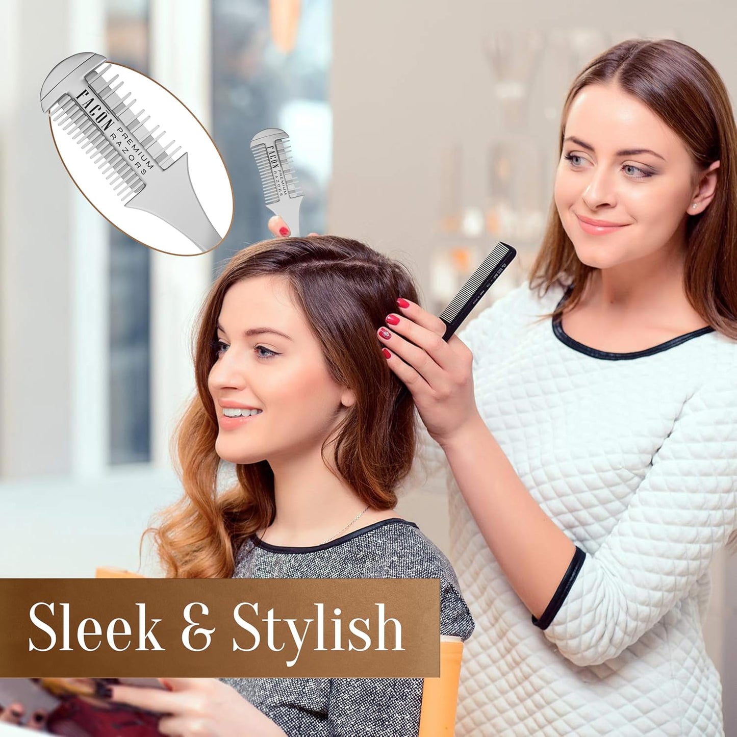 Facón Razor Comb for Hair Cutting - Professional Hair Cutting Comb Kit with 12 Replacement Blades, Double Edge Shaper for Salon & Home, Premium Styling Thinning Texturizing Split Ends Trimming Razor