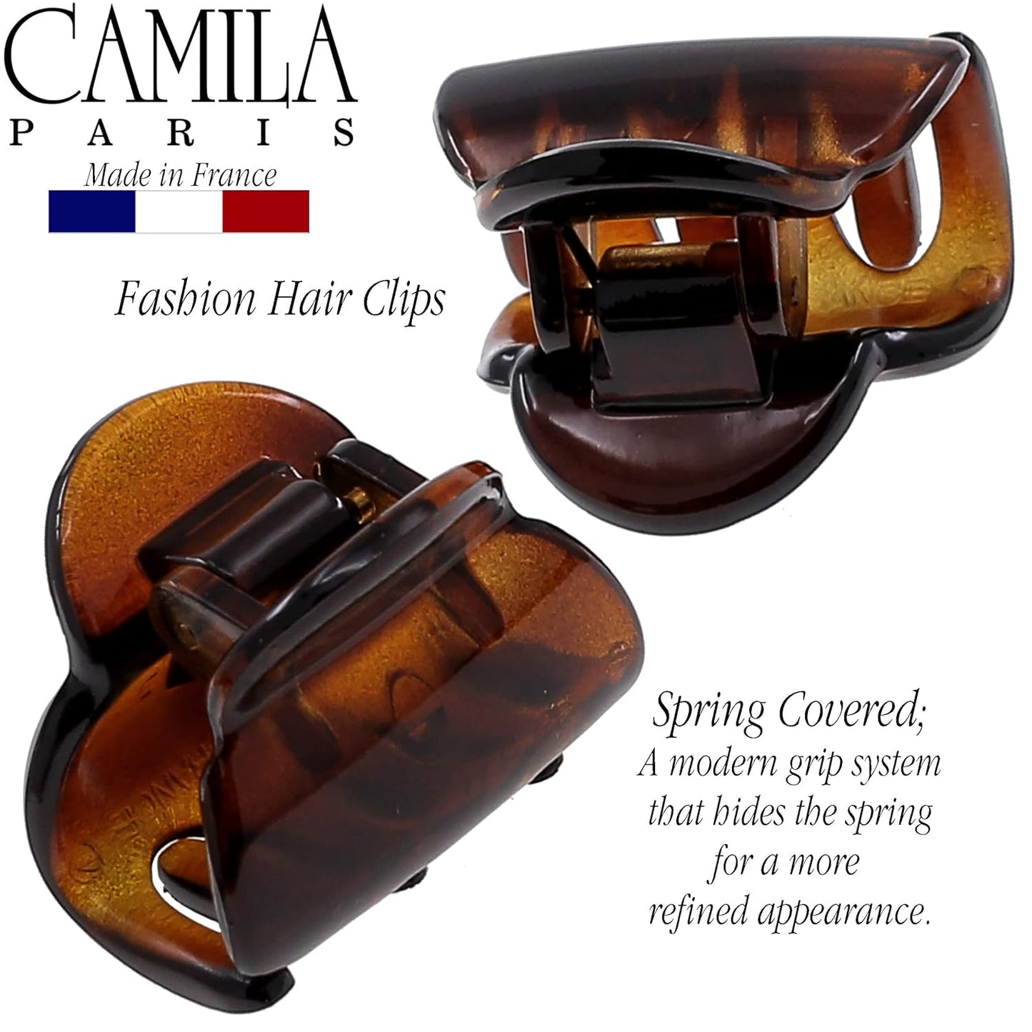Camila Paris CP3479 French Hair Clip for Women, Set of 2 Small Tortoise Shell Girls Hair Claw Clips Fashion Durable Hair Accessories for Women, Ladies Strong Hold No Slip Grip Clamp, Made in France
