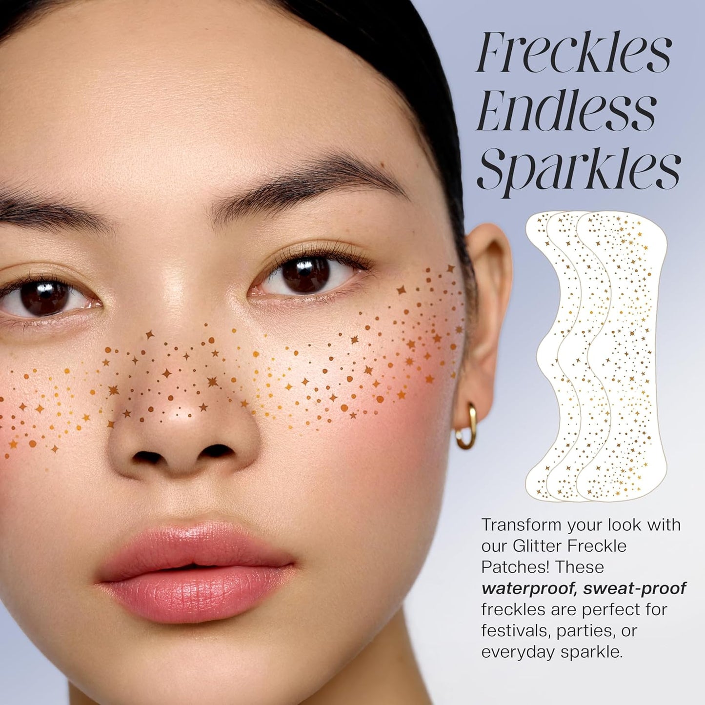 Glitter Freckles Face Tattoo, 10 Pcs Rose Gold Face Glitter Freckles for Women, Festival Outfits for Women Rave Accessories Fake Tattoos, Sparkle Makeup Patches, Waterproof Speckles Patches