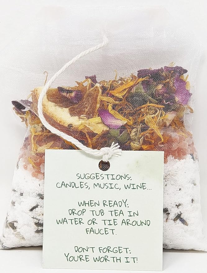 Tub Tea Natural & Organic Floral with Bath Salts- Handmade Herbal Soak for Relaxation & Muscle Relief! Self Soothing Bath Experience! These Tub Tea Herbal Bath Bags Make Great Gifts! (Pack of 1)