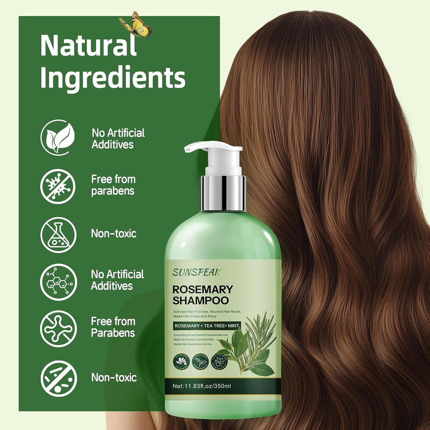 Rosemary Shampoo for Hair Growth: Thickening & Regrowth Shampoo with Tea Tree Oil Mint Biotin for Anti-Hair Loss & Thinning Hair for Women & Men - Strengthening Plant Formula, Sulfate Free