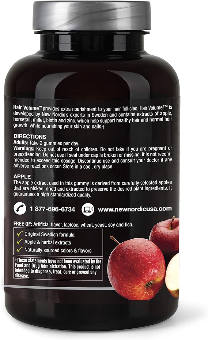 NEW NORDIC Hair Volume Gummies, 2500 mcg Biotin, Daily Hair Vitamins Supplement to Support Hair Skin & Nails, Vegan, 60 Count (Pack of 1)