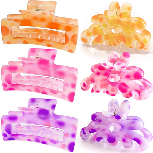 Hair Clips for Women,6PCS Big Flower Claw Clips for Thick Thin Hair,Strong Hold Cute Hair Accessories for Girls,Nonslip Beach Vacation Essentials Summer Accessories (variegated)