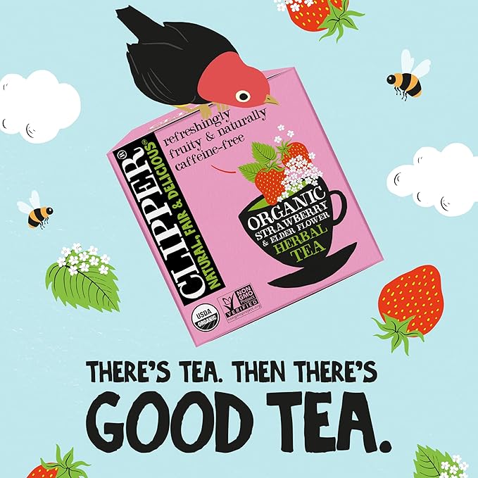 Clipper Tea Strawberry & Elderflower Herbal Tea – Caffeine Free, USDA Organic, Great Hot or Iced – Refreshingly Fruity, Natural, Fair & Delicious – 200 Tea Bags