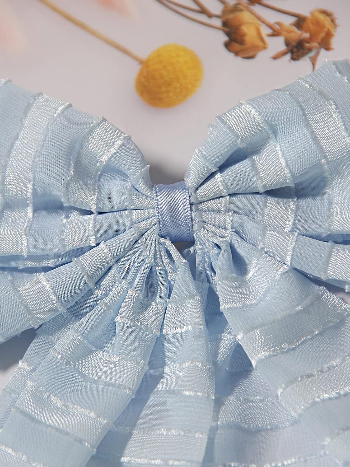 Furling Pompoms 4pcs Hair Bows for Women, Satin Hair Bows Long-Tail Alligator Clips Big Hair Accessories Pink Hot Pink White Blue Hairbow