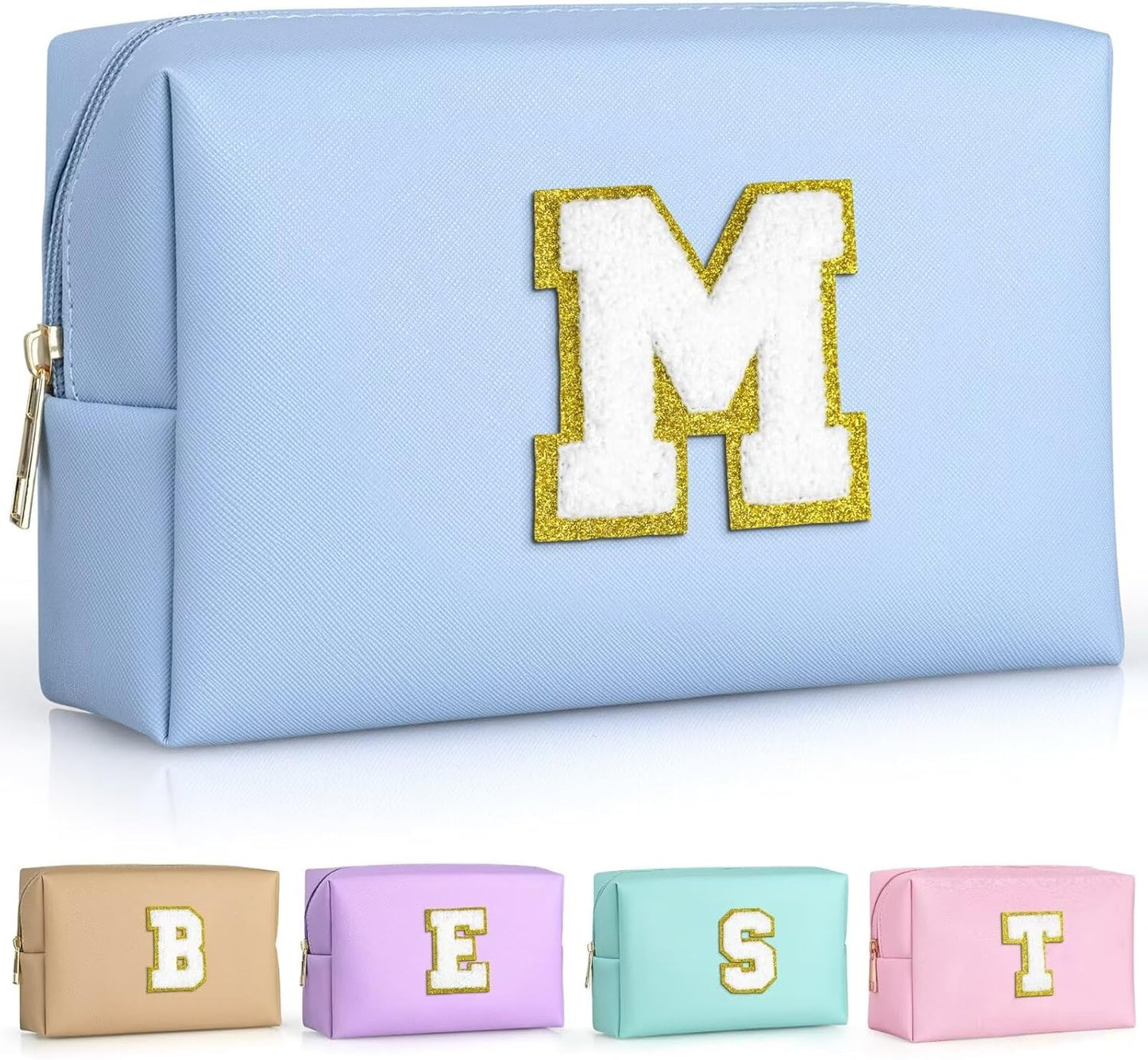 TOPEAST Makeup Bags for Women, Personalized Initials Travel Makeup Bag Cosmetic Bags for Women Birthday Gifts for Women (Sky Blue M)