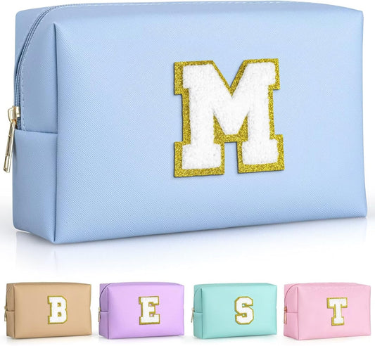 TOPEAST Makeup Bags for Women, Personalized Initials Travel Makeup Bag Cosmetic Bags for Women Birthday Gifts for Women (Sky Blue M)