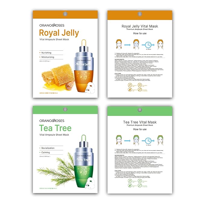 【Orangeroses】 13 Pcs Combo Vital Ampoule Sheet Mask, Korean Facial Skincare Sheet | Simple & Effective Skincare Routine | Moisturization | Wrinkle Care | Brightening (New Upgraded Mask)