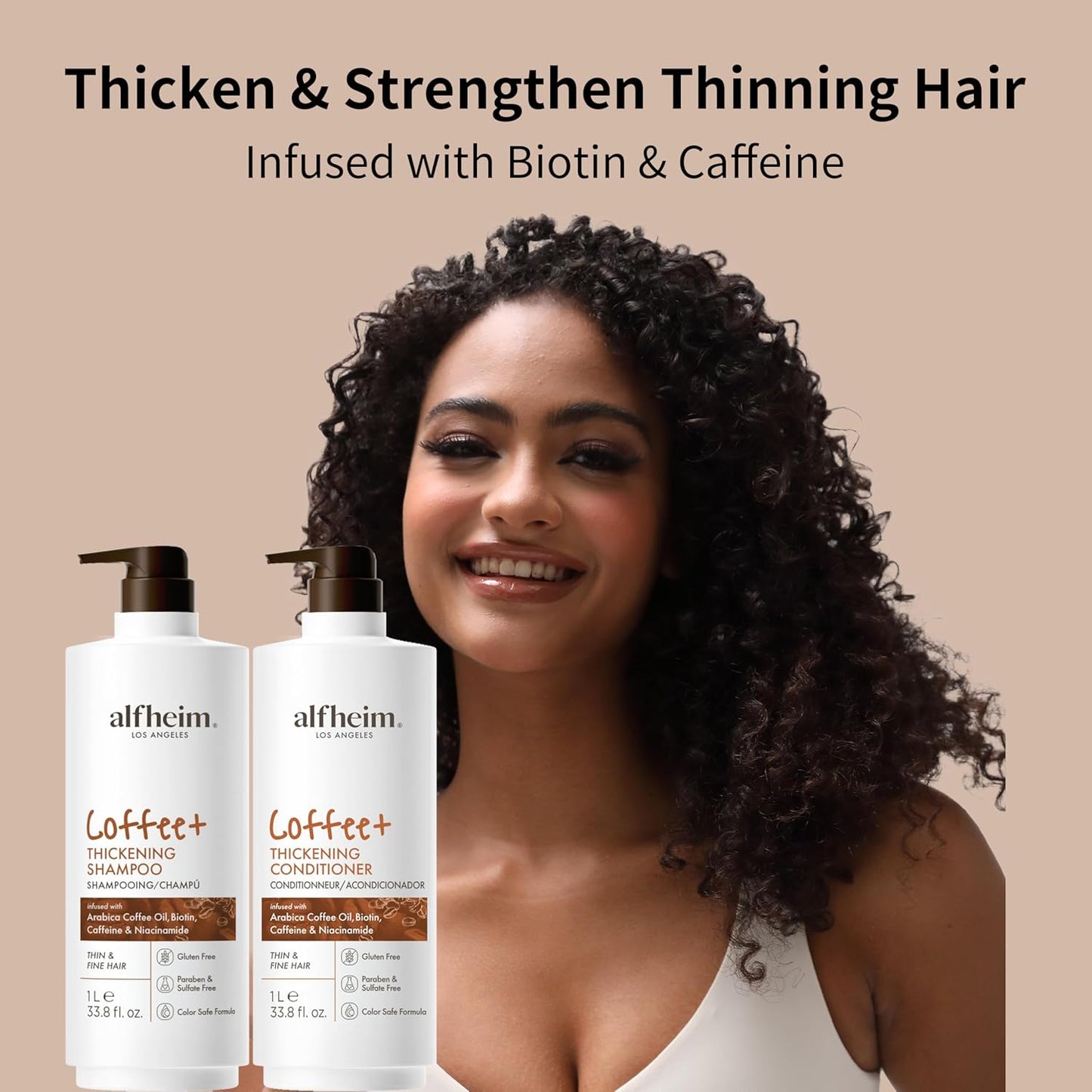 ALFHEIM Coffee+ Thickening Shampoo & Conditioner Set for Fine, Thin & Weak Hair with Caffeine, Biotin & Arabica Coffee Oil – Strengthening, Moisturizing & Volumizing Duo – Sulfate-Free – 33.8 oz × 2