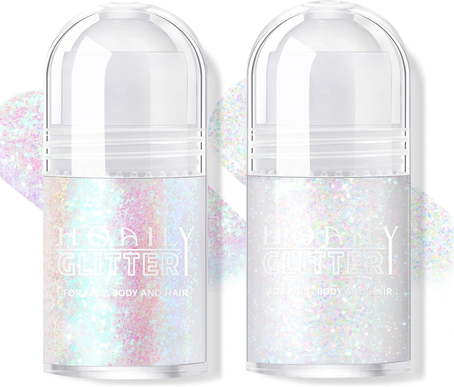 2 Colors Roll-on Body Glitter Gel, Holographic Glitter Gel Under Light for Face Hair, Body Shimmer for Rave Accessories Christmas New Year Halloween Makeup (11+13)