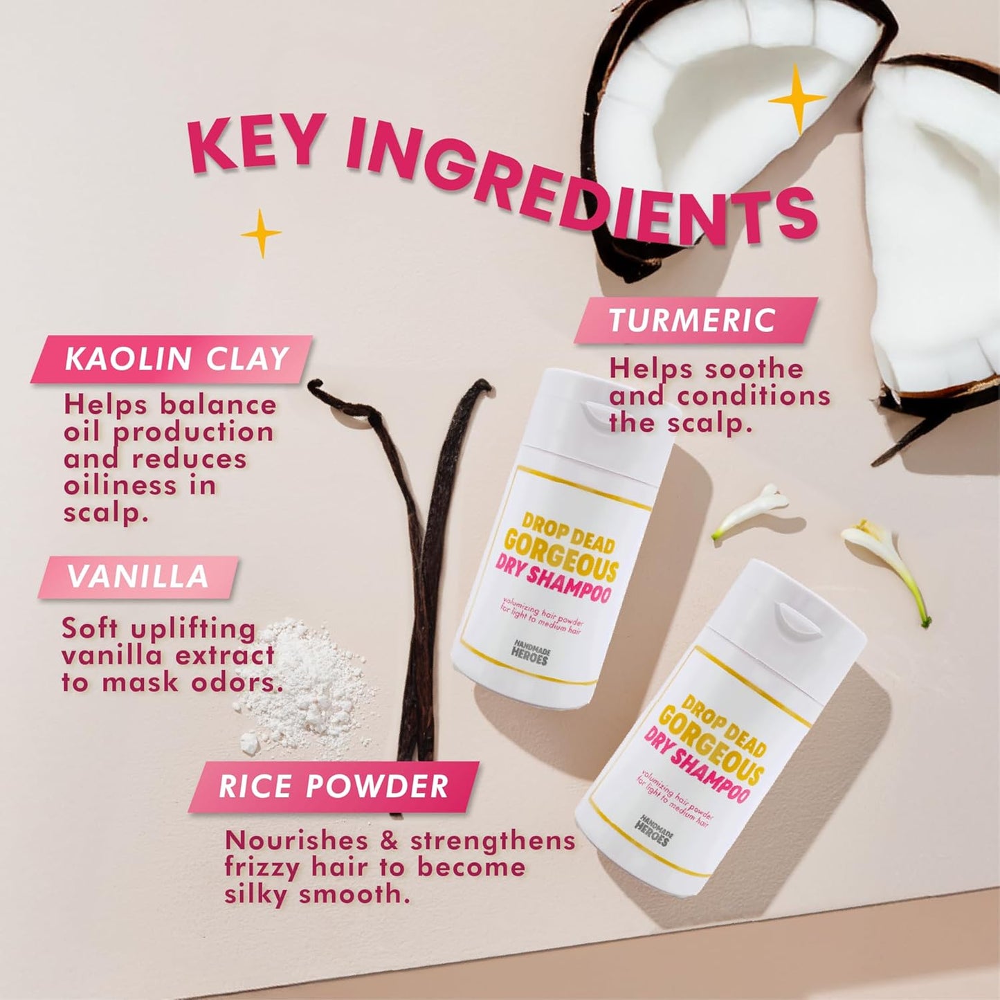 Handmade Heroes Non Aerosol Dry Shampoo Volume Powder 100% Natural & Vegan Volumizing Hair Powder For Light Hair and Blonde (Dry Shampoo and Brush Kit)