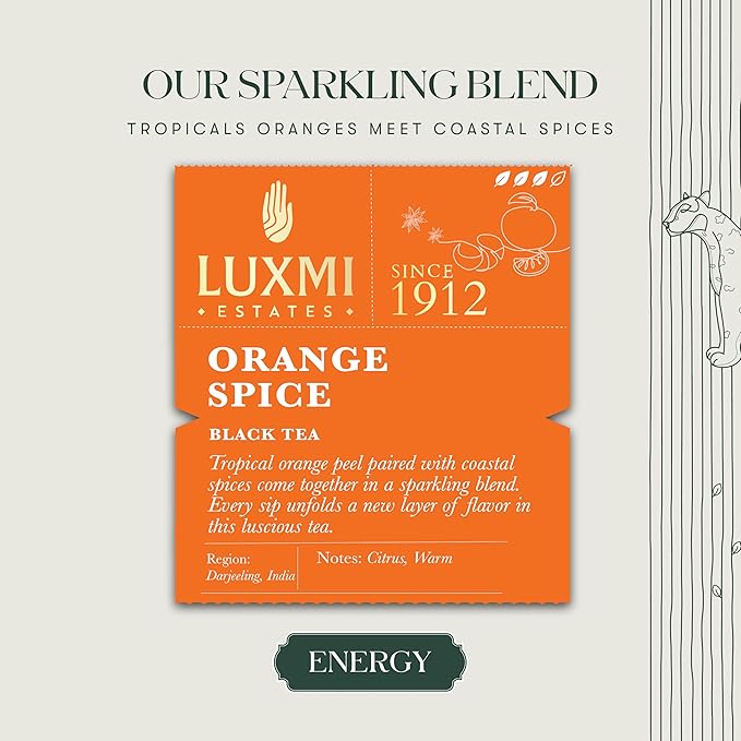 Luxmi Estates - Orange Spice - Organic Black Darjeeling Tea - 50 Tea Bags| Limited Fall Tea | Special Edition Autumn Tea | Smooth, Flavorful, Robust and Caffeinated