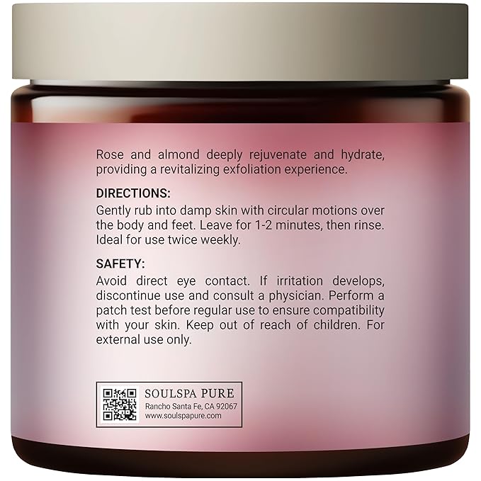 Rose & Almond Body & Foot Scrub - Rejuvenating & Hydrating Exfoliating Body Scrub for Luxurious Skin Care, 10 oz