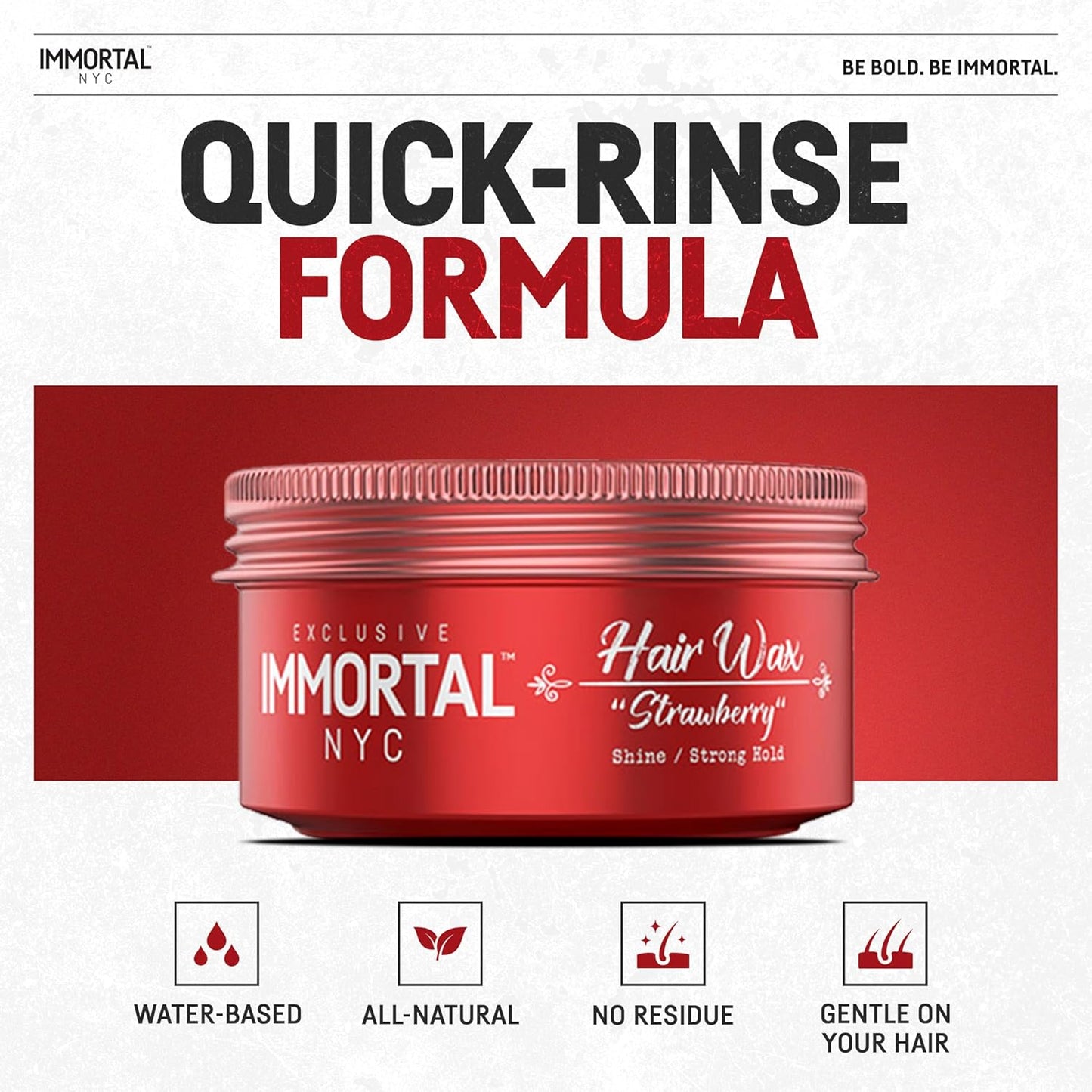 Immortal NYC Strawberry Hair Wax - 8 out of 9 Holding Ability, Max Shine - All Natural Water-Based Hair Wax for Men - No Residue, All Hair Types