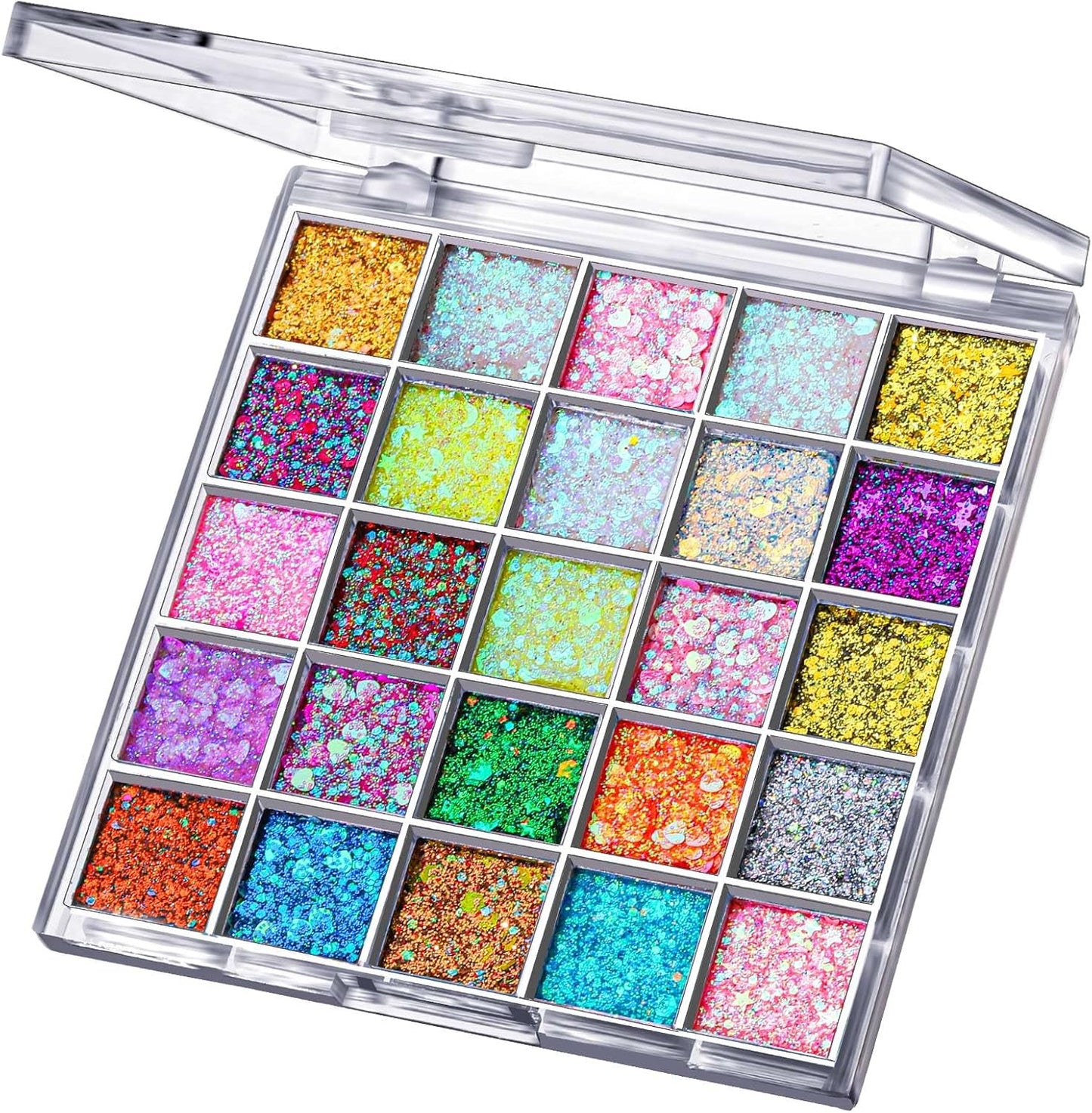 FANDAMEI 25 Colors Face Glitter, Face Glitter for Women Kids Girls, Glitter Gel No Glue Needed, Glitter for Body Hair Halloween Rave Carnival Makeup