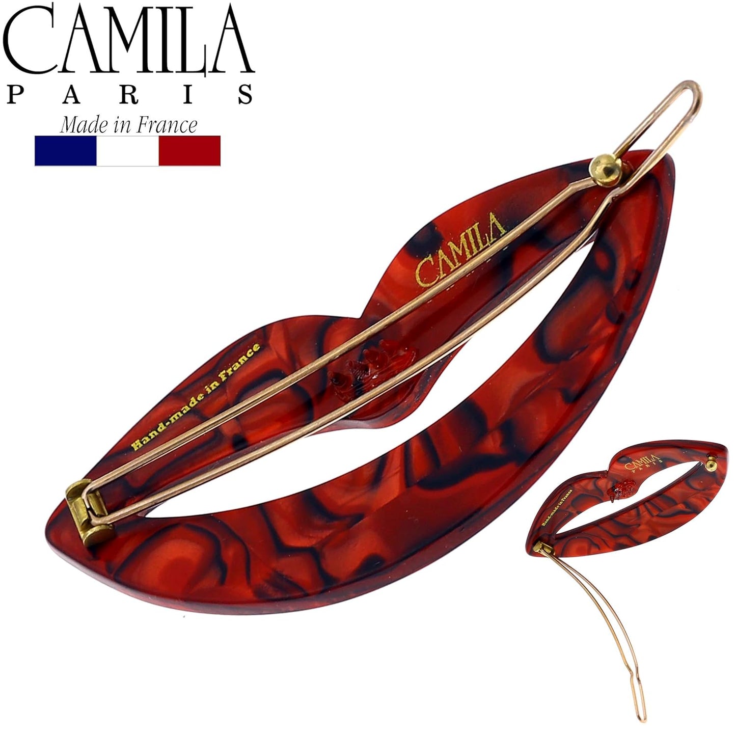 Camila Paris CP2972 French Hair Barrette Clip for Girls, Small Handmade Kiss Red, Strong Hold Grip Hair Clips for Women, No Slip and Durable Styling Girls Hair Accessories, Made in France