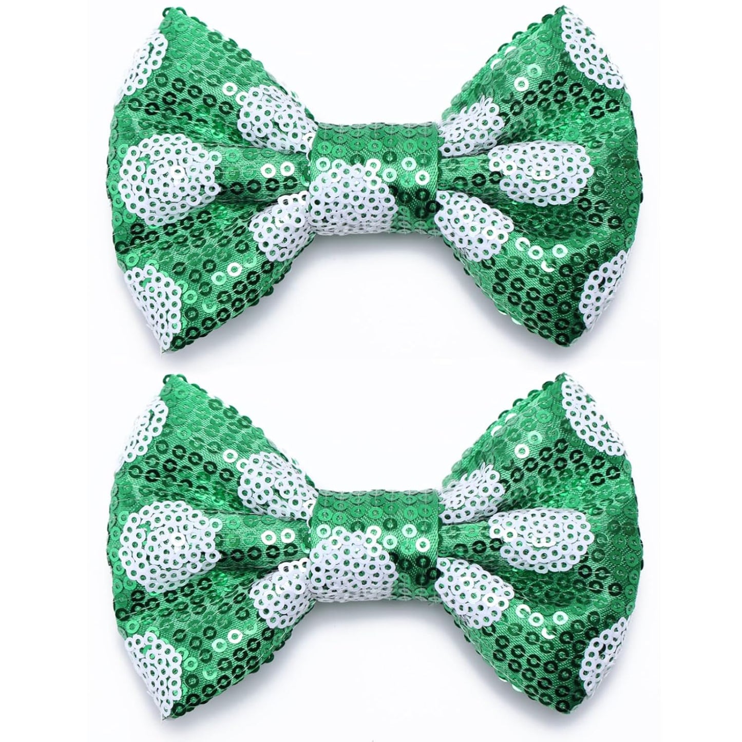 KISZU 4 Inch Sequin Glitter Hair Bows Clips, Sparkling Bling Little Bow HairPins Hair Accessories for Baby Girls Kids Children Teens and Women (Green Dot)