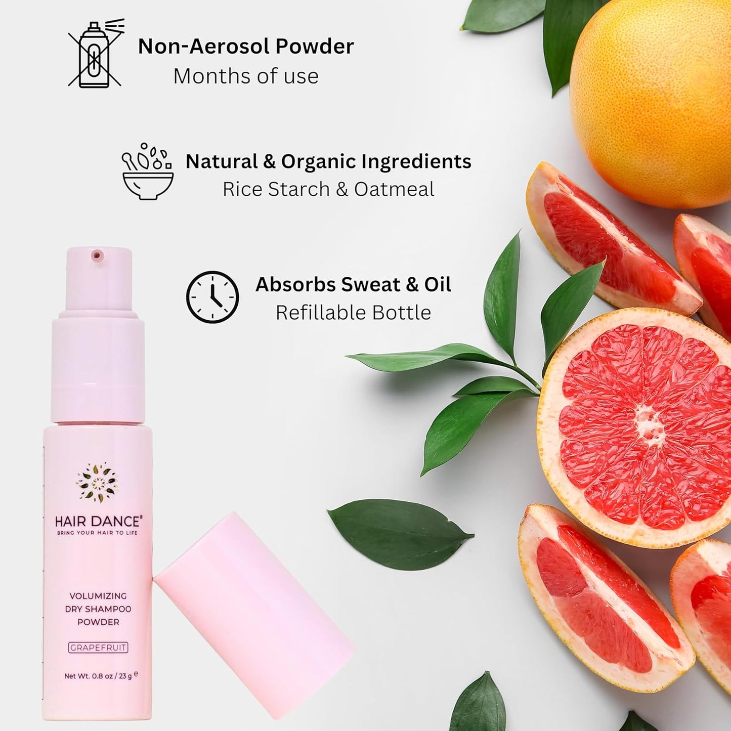 Hair Dance Dry Shampoo Powder | Non-Aerosol | Travel Size | Natural & Organic | Made in USA | No Benzene, Vegan, Cruelty Free, For All Hair Colors, Free of Talc | Grapefruit Oil Scent - 0.8 Ounce