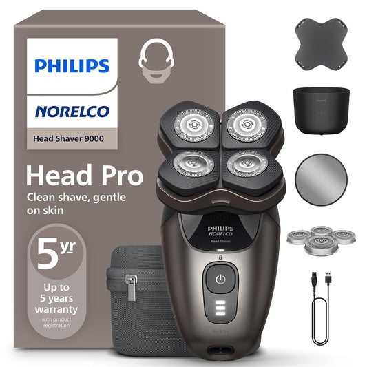 Philips Norelco Head Shaver Pro 9000 Series - Skull Shaver for Men and Women, 360° Flexing Head & ComfortCut Blades for Clean Shave, Gentle on Skin, Model HS9980/40