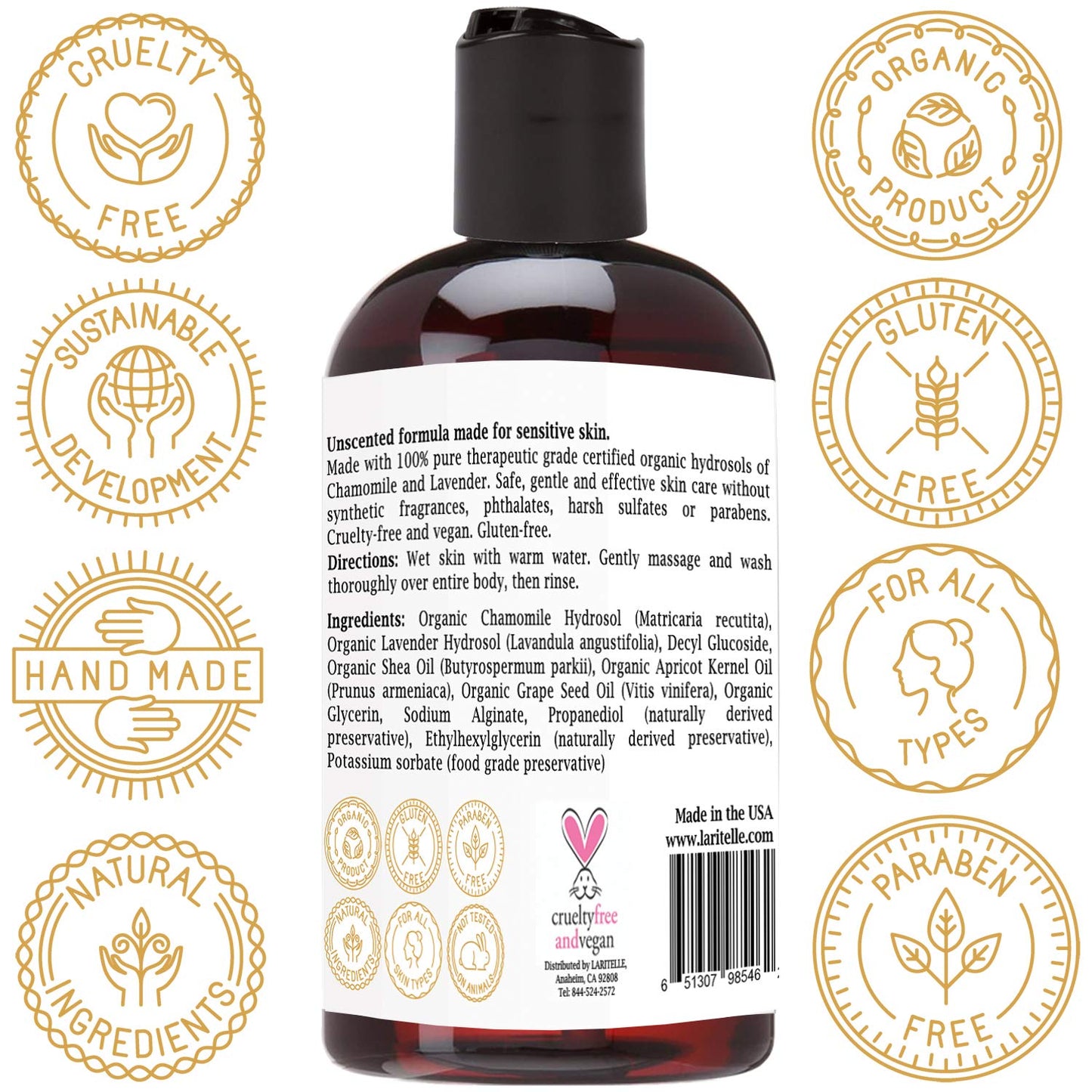 Laritelle Organic Unscented Body Wash 8.5 oz