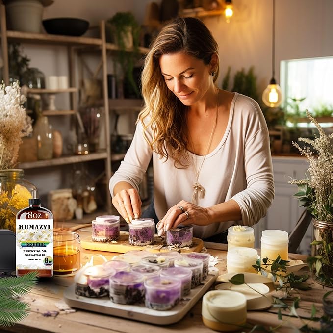 Jasmine Essential Oil, Jasmine Oil 8 Fl Oz 240ML for Diffuser Humidifier Yoga Cleaning DIY Candle Soap Making Essential Oils