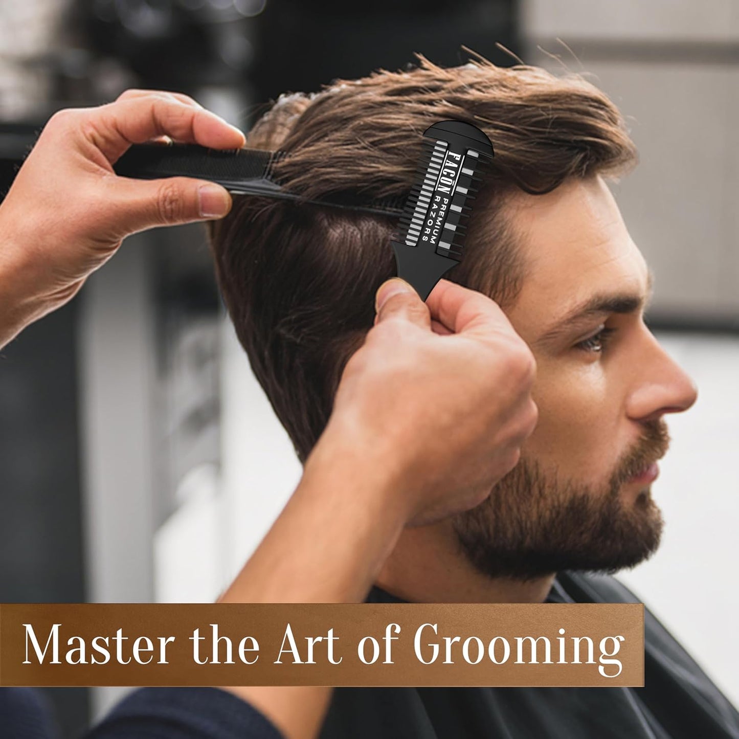 Facón Razor Comb for Hair Cutting - Professional Hair Cutting Comb Kit with 12 Replacement Blades, Double Edge Shaper for Salon & Home, Premium Styling Thinning Texturizing Split Ends Trimming Razor