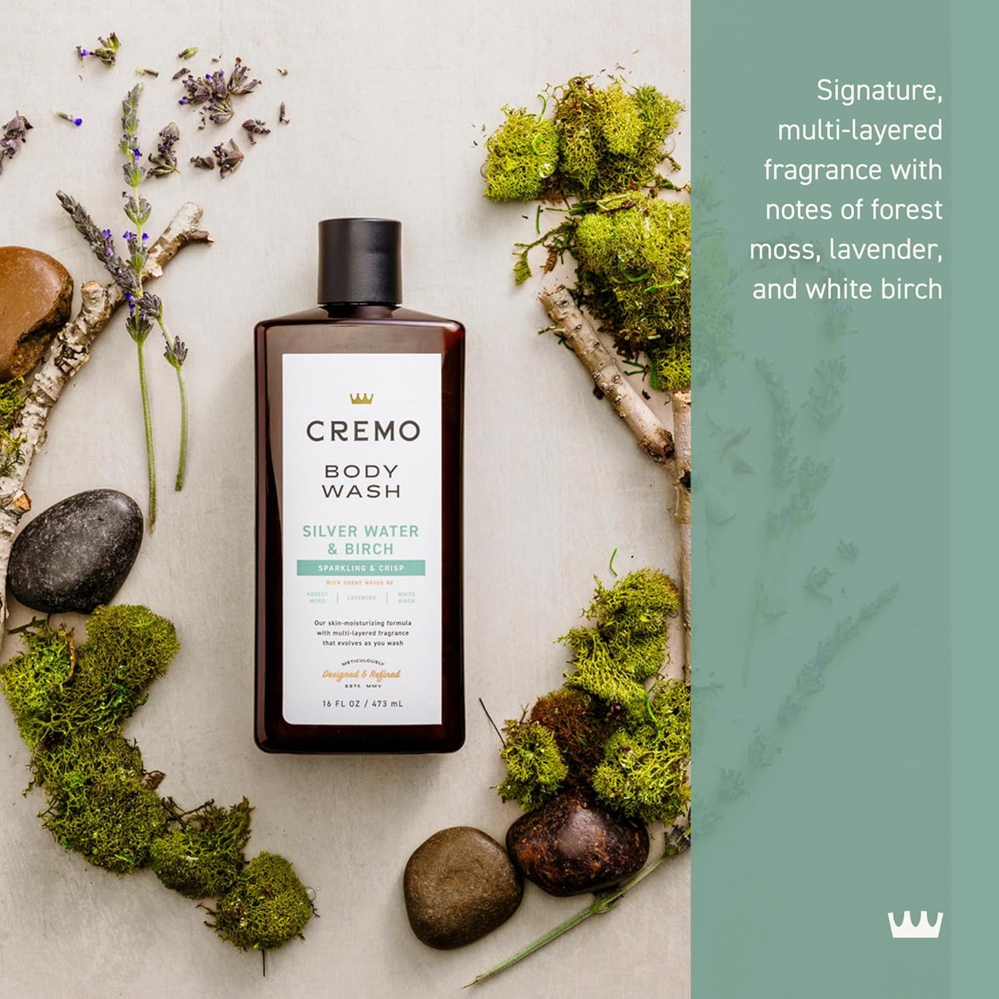 Cremo Body Wash Men, A Revitalizing Combination of Glacier-Fed Streams and White Birch, 16 Fl Oz