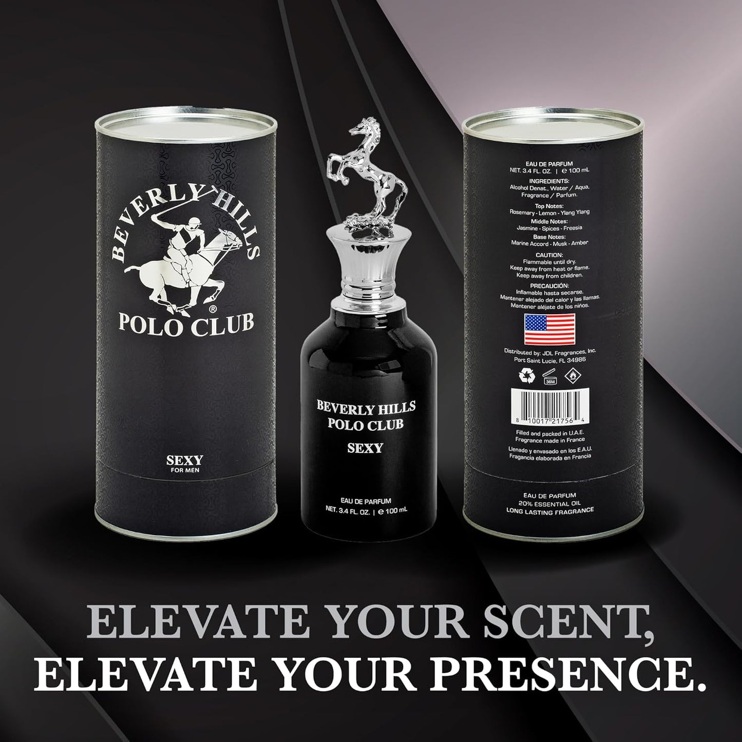 Beverly Hills Polo Club SEXY Eau de Parfum for Women | Ultra Long-Lasting Luxury Fragrance | Iconic Metal Horse Cap Design | Elegant Gifting Cylinder Box | 3.4 Fl Oz