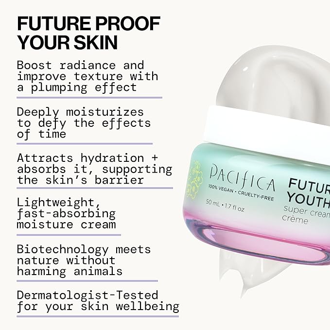 Pacifica Future Youth Super Cream – Daily Anti-Aging Moisturizer for All Skin Types, Lightweight Hydration with Advanced Peptides & Antioxidants, Improves Firmness & Elasticity, Vegan & Clean Beauty