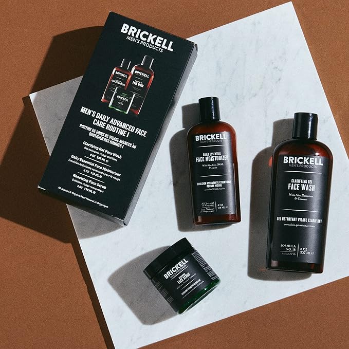 Brickell Men's Products Daily Advanced Face Care Routine I, Gel Facial Cleanser Wash, Face Scrub, Face Moisturizer Lotion, Natural and Organic Men's Skin Care Gift Set, Scented
