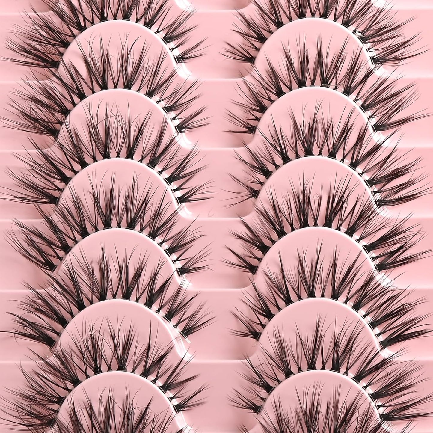 FARRED False Eyelashes Cat Eye Lashes Natural Fake Strip Eyelashes Invisible Band Mink Eyelash Strips Wispy Full Volume Pack 10 Pairs 8-14 mm Short Demi Wispies Pestañas Postizas